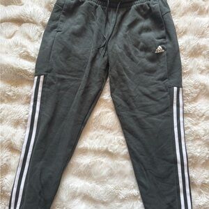 Adidas Army Green and White Sweatpants with Signature Stripes